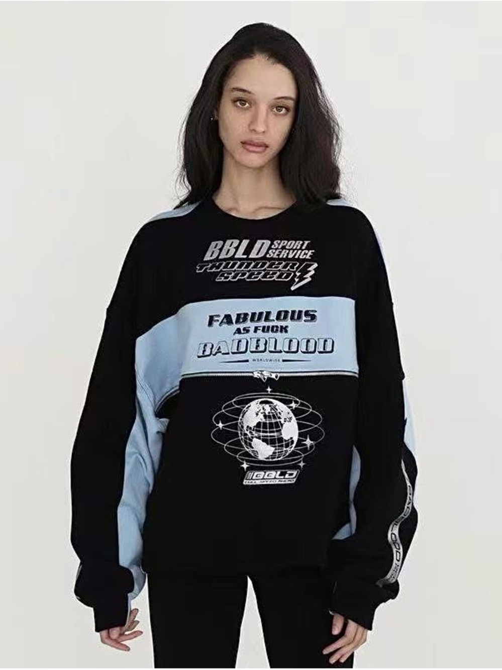 Badblood Korea Y2K Sport Service Racing Motor Colour Block Crewneck Sweatshirt